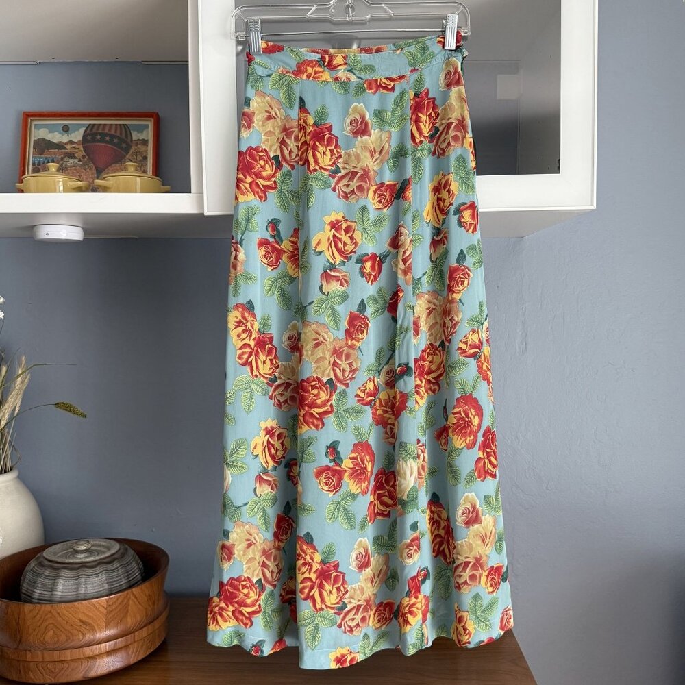 Vintage Y2K 90's Oilily Floral Viscose Maxi Midi Skirt Cottage Prairie